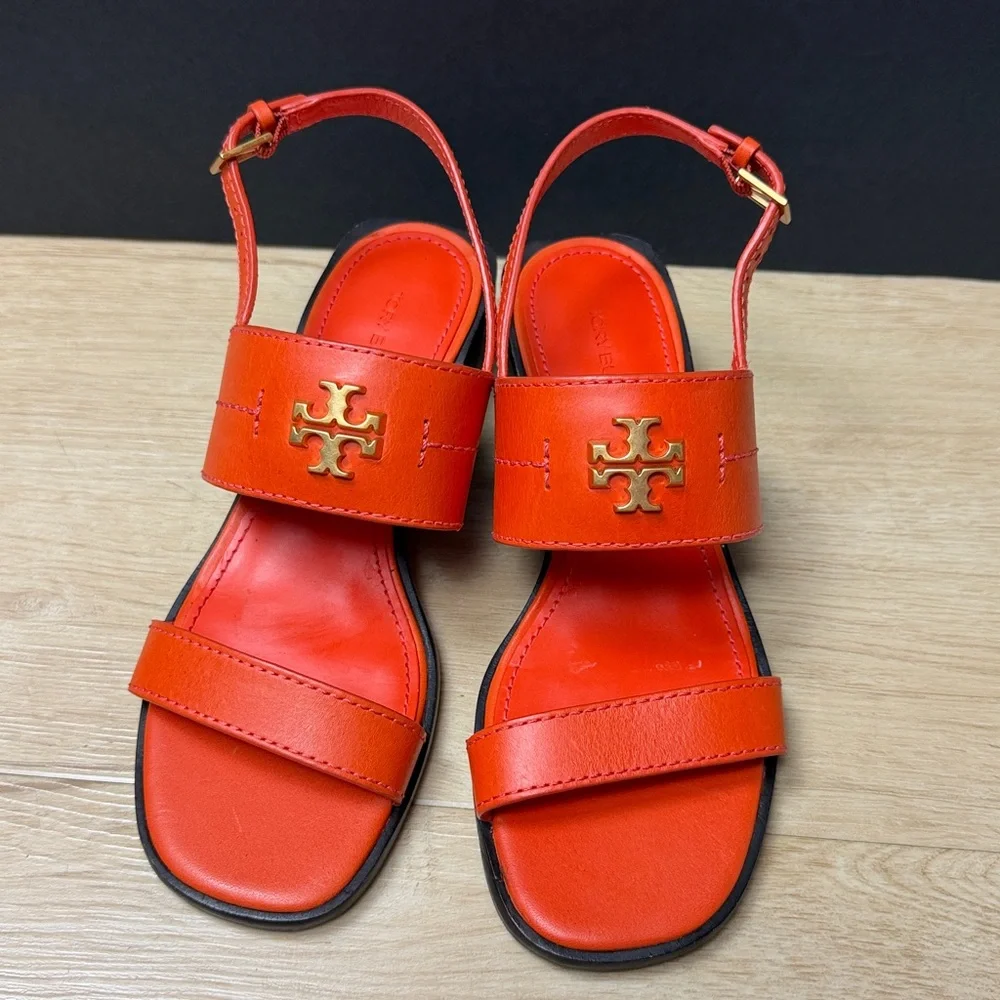 TORY BURCH Mini Everly Heel Slingback Sandals Desert Flower Orange